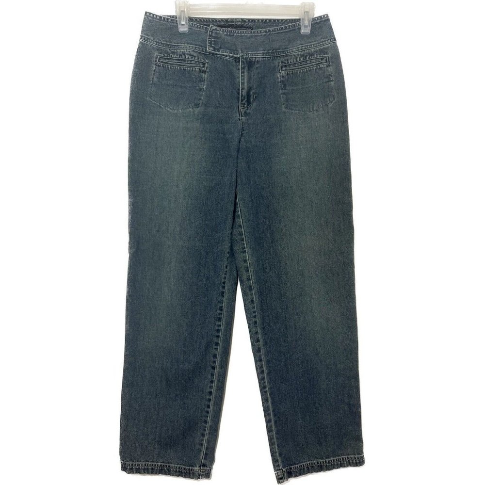 Chico's Denim 100% Cotton Pants Jeans Slash Pocket Wide Leg Hook & Bar SZ 2 L/12